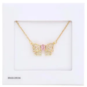 Rhinestone Bow Metal Necklace