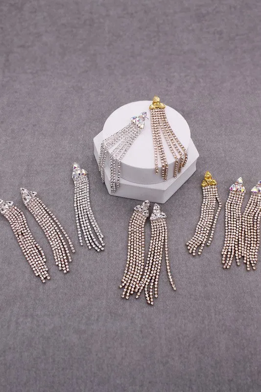 Rhinestone Triangle with Tassel Drop Earrings