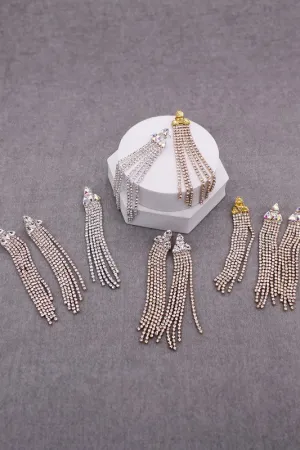 Rhinestone Triangle with Tassel Drop Earrings