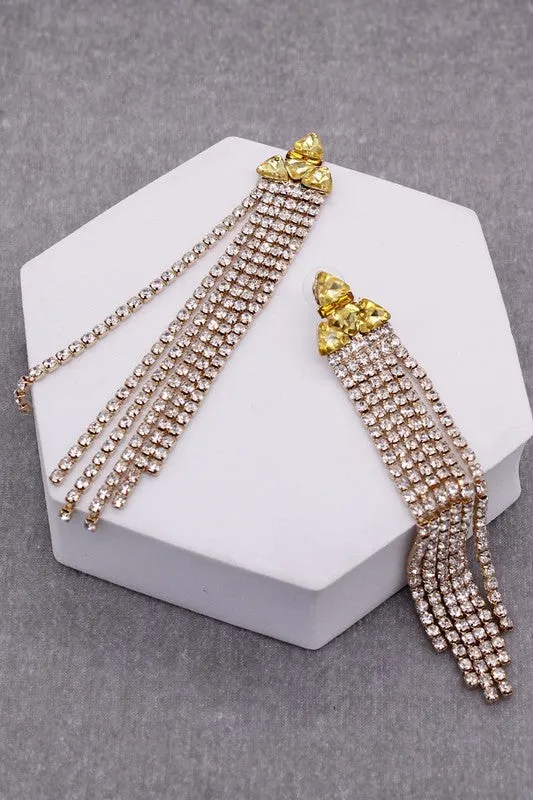 Rhinestone Triangle with Tassel Drop Earrings