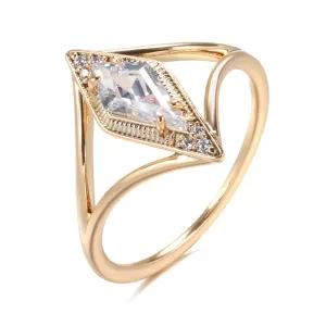 Rhombus Design AAA Zircon Diamonds Ring For Women with 14K Filled Rose Gold Simple Fashion Daily Fine Jewelry