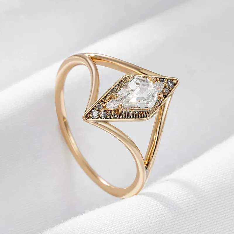 Rhombus Design AAA Zircon Diamonds Ring For Women with 14K Filled Rose Gold Simple Fashion Daily Fine Jewelry