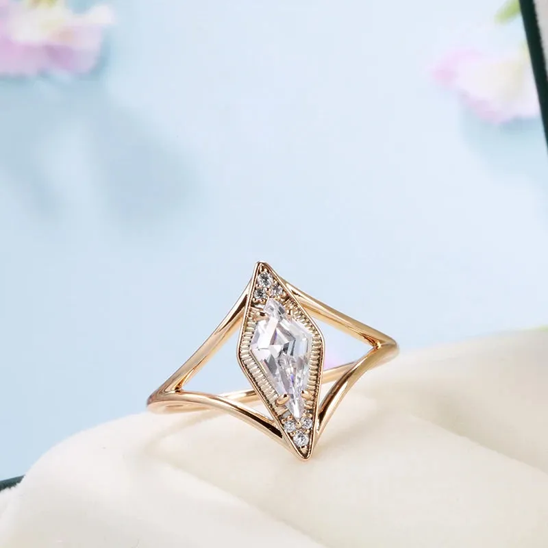 Rhombus Design AAA Zircon Diamonds Ring For Women with 14K Filled Rose Gold Simple Fashion Daily Fine Jewelry