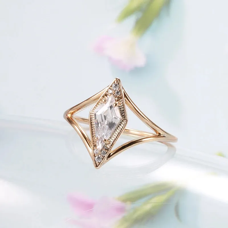 Rhombus Design AAA Zircon Diamonds Ring For Women with 14K Filled Rose Gold Simple Fashion Daily Fine Jewelry