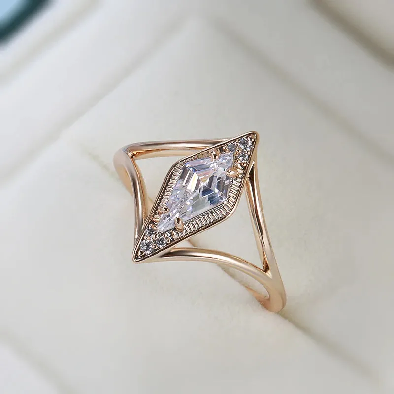 Rhombus Design AAA Zircon Diamonds Ring For Women with 14K Filled Rose Gold Simple Fashion Daily Fine Jewelry