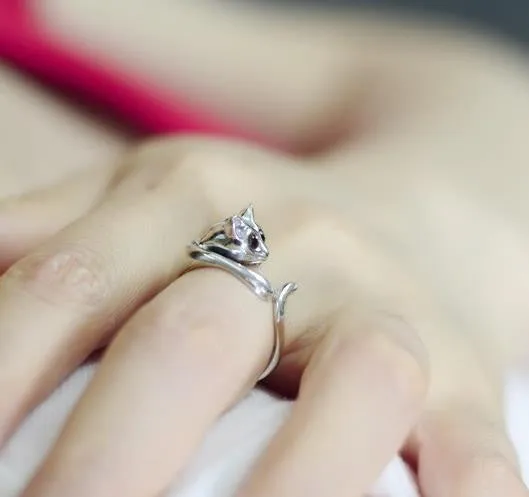 Ring Cat Charming cute silver plated opening fashion rings for women new fine jewelry Anillos wedding jewelry