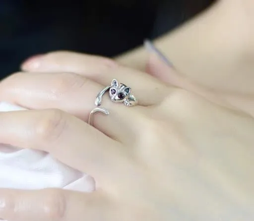 Ring Cat Charming cute silver plated opening fashion rings for women new fine jewelry Anillos wedding jewelry