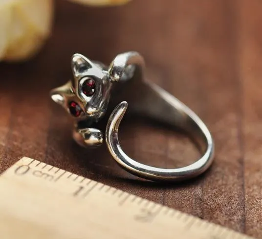 Ring Cat Charming cute silver plated opening fashion rings for women new fine jewelry Anillos wedding jewelry