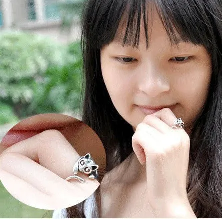 Ring Cat Charming cute silver plated opening fashion rings for women new fine jewelry Anillos wedding jewelry