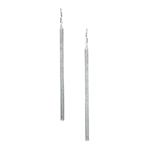 Rivka Friedman White Rhodium Clad Simulated Diamond Bar Drop Leverback Earrings