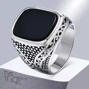 Rock Punk Onyx Stone Rings for Men Stylish Solid Stainless Steel