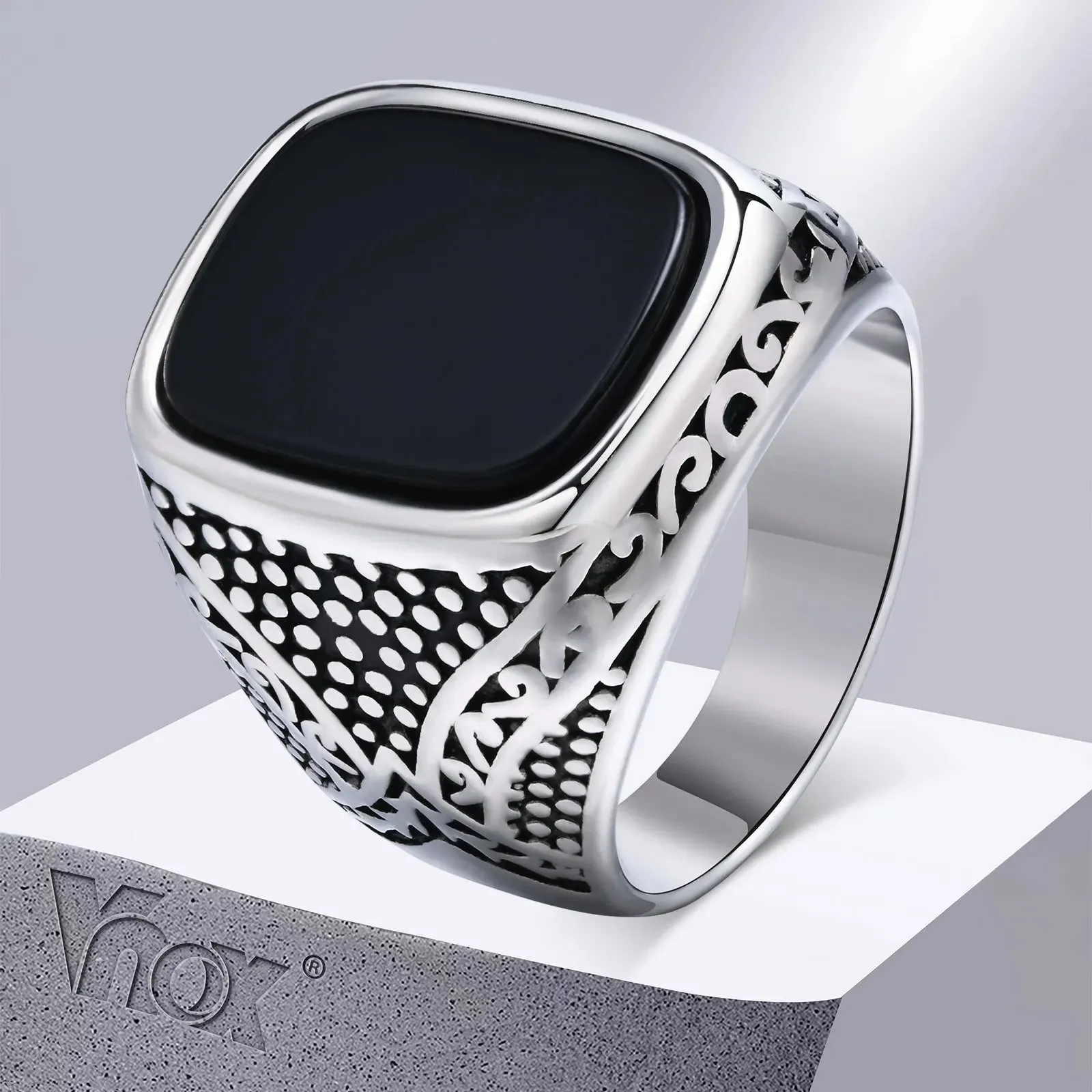 Rock Punk Onyx Stone Rings for Men Stylish Solid Stainless Steel
