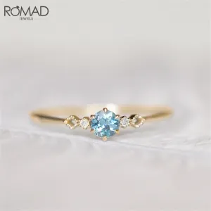 ROMAD Delicate Blue CZ Crystal Engagement Rings for Women Bridal Rings