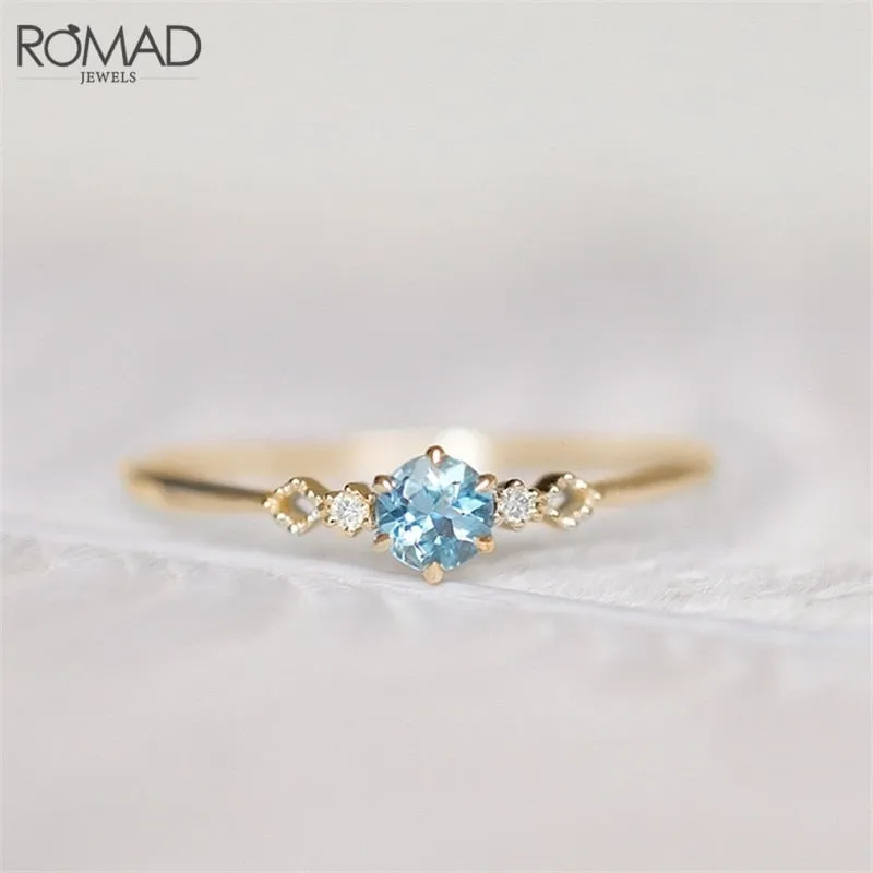 ROMAD Delicate Blue CZ Crystal Engagement Rings for Women Bridal Rings