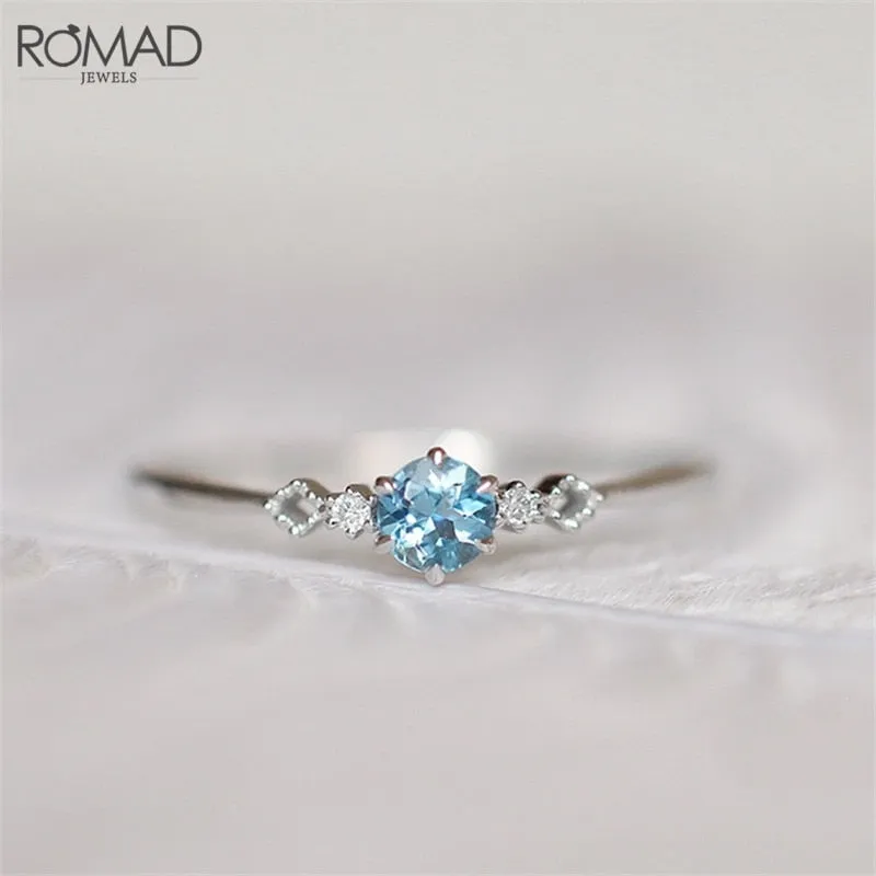 ROMAD Delicate Blue CZ Crystal Engagement Rings for Women Bridal Rings