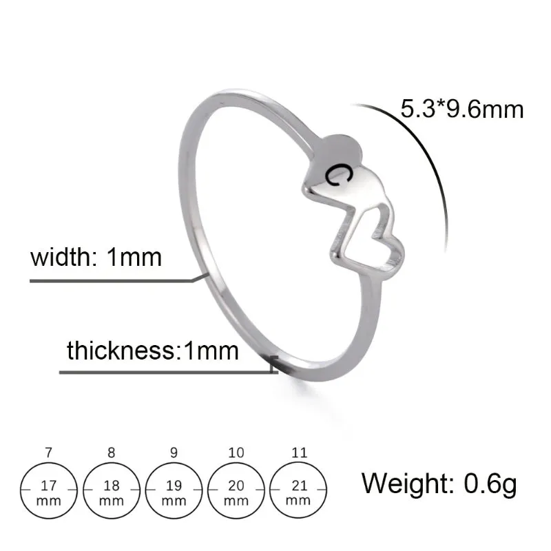 Romantic Double Hearts Personalized A-Z Initial Letter Rings