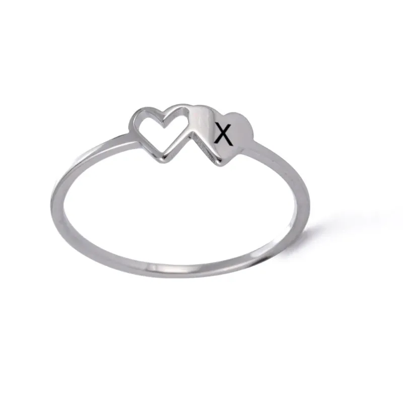 Romantic Double Hearts Personalized A-Z Initial Letter Rings