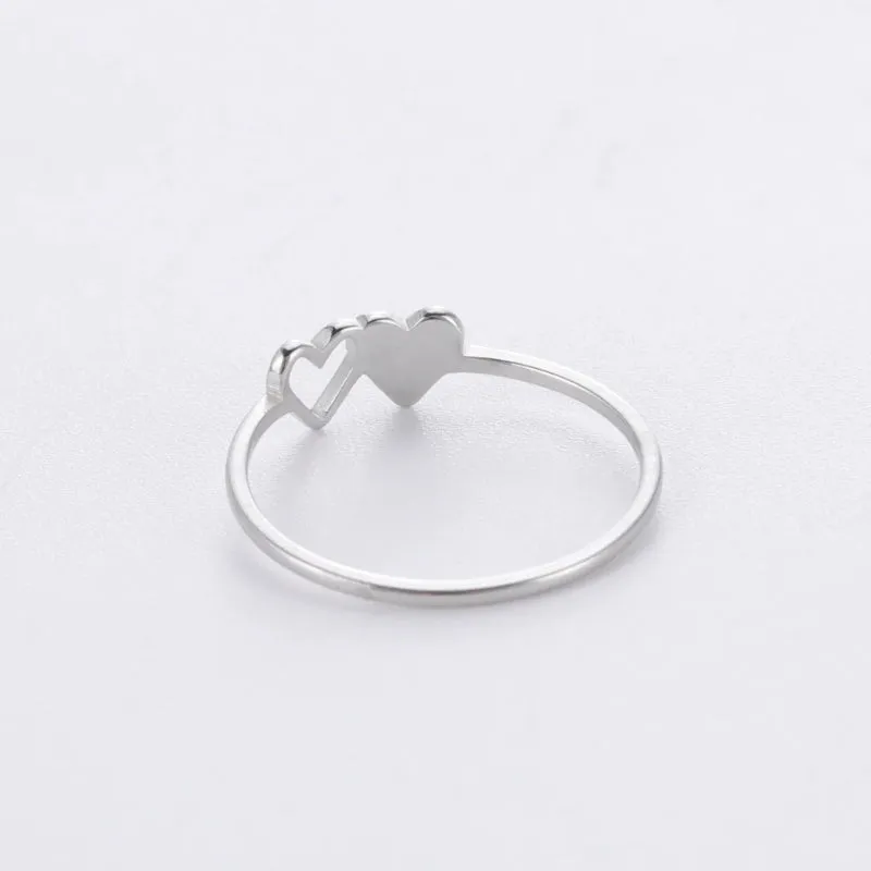 Romantic Double Hearts Personalized A-Z Initial Letter Rings