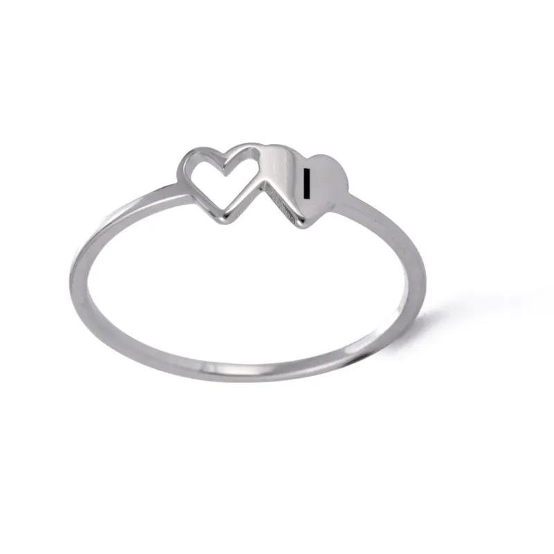 Romantic Double Hearts Personalized A-Z Initial Letter Rings