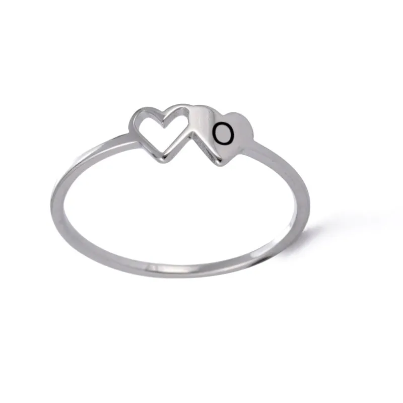Romantic Double Hearts Personalized A-Z Initial Letter Rings