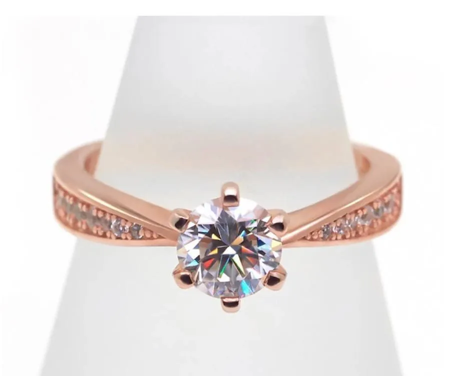 Rose Gold Colored Silver Moissanite Ring 1ct