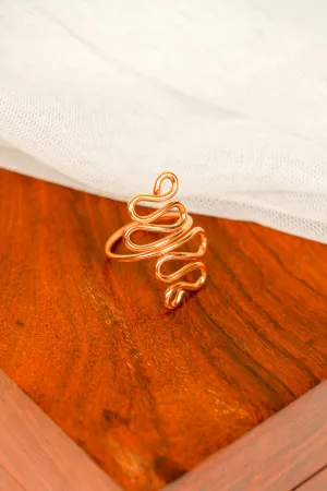 Rose-Gold Wave Design Adjustable Ring