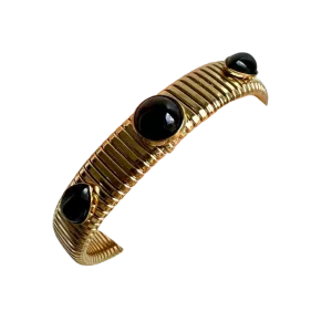 Round and Pear Shaped Black Onyx Gold Omega Bracelet