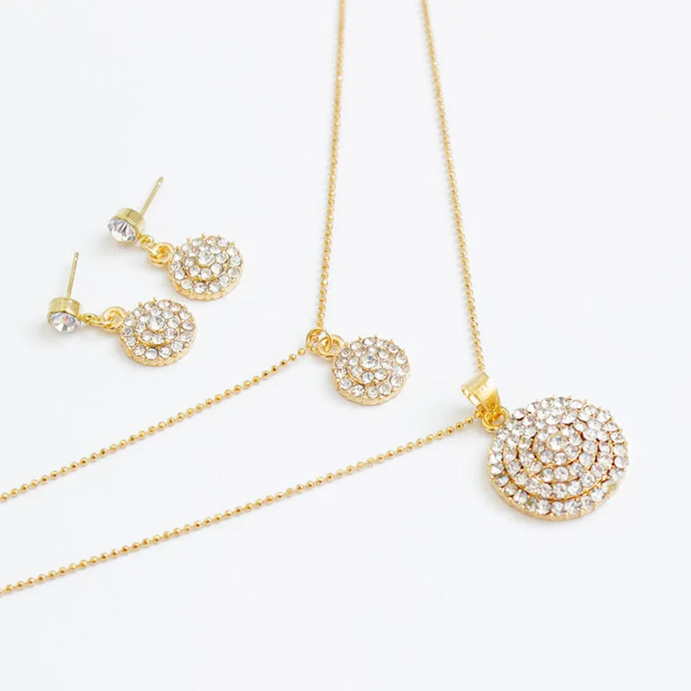 Round Crystal Stones Stylish Necklace, Earrings Wedding Jewelry Sets
