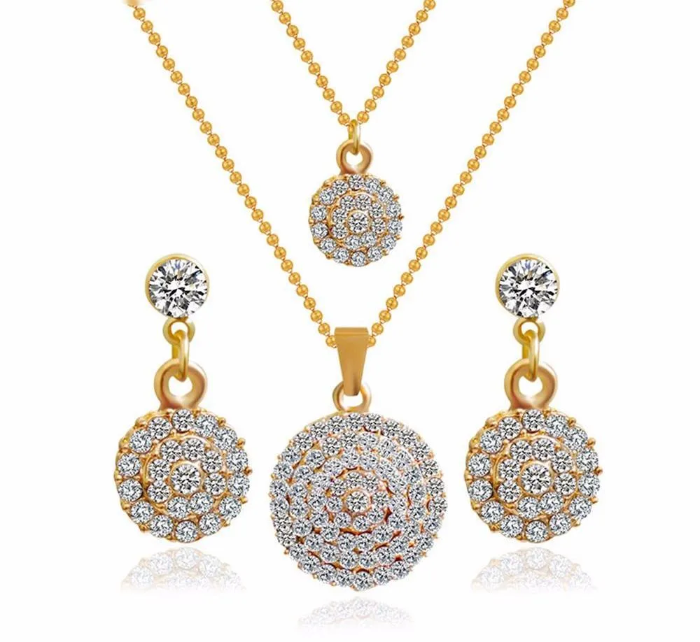 Round Crystal Stones Stylish Necklace, Earrings Wedding Jewelry Sets
