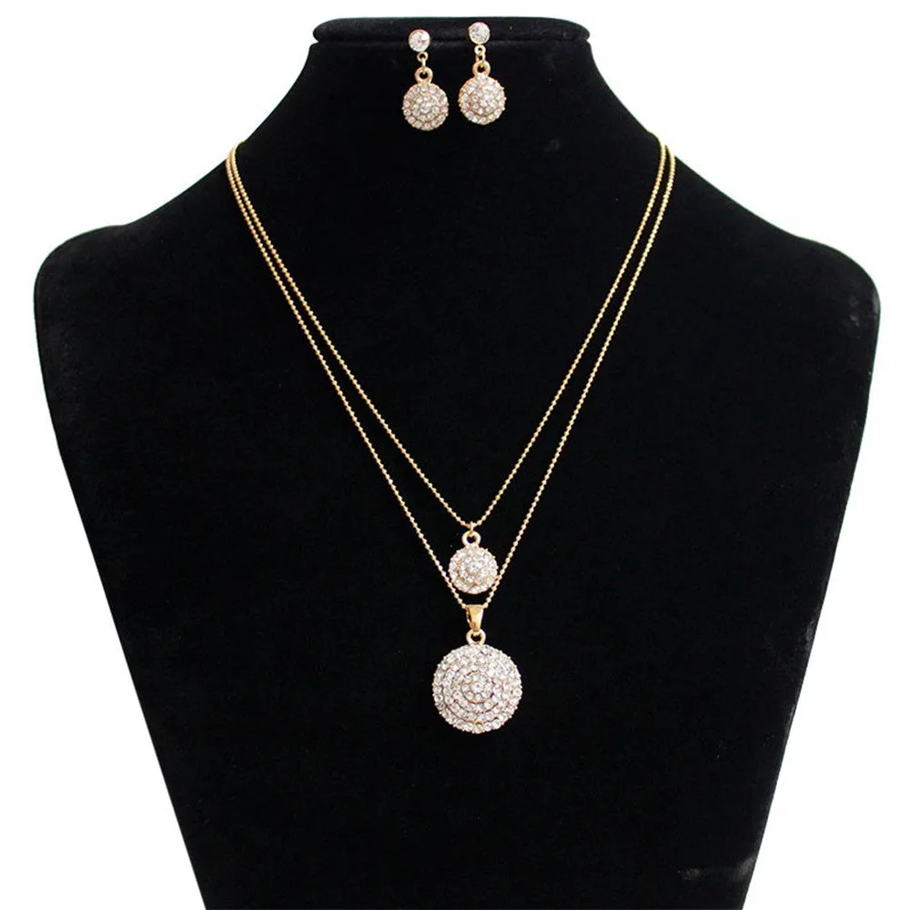 Round Crystal Stones Stylish Necklace, Earrings Wedding Jewelry Sets