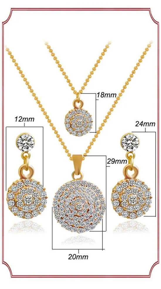 Round Crystal Stones Stylish Necklace, Earrings Wedding Jewelry Sets