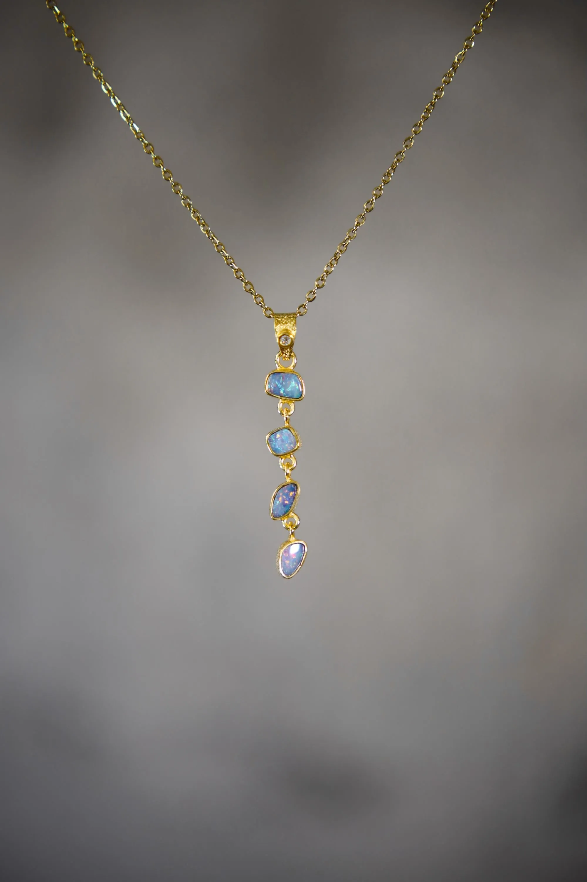 Round Shaped Zircon & Australian Opal Pendant, 18k Gold-Plated Sterling Silver, Bohemian Crystal Necklace, Spiritual Growth, Unique Gift