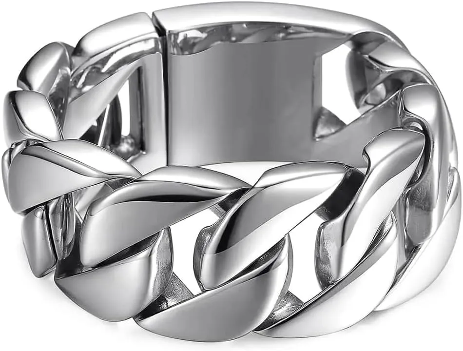 ROWIN&CO Jewelry Huge 32mm Mens Chunky Bracelet Heavy Sturdy 316L Stainless Steel Cuban Chain with Box Lock Clasp, 9.5 Inch/10.5 oz