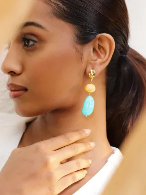 Rubans 18K Gold-Plated Yellow & Turquoise Beaded Stylish Drop Earrings
