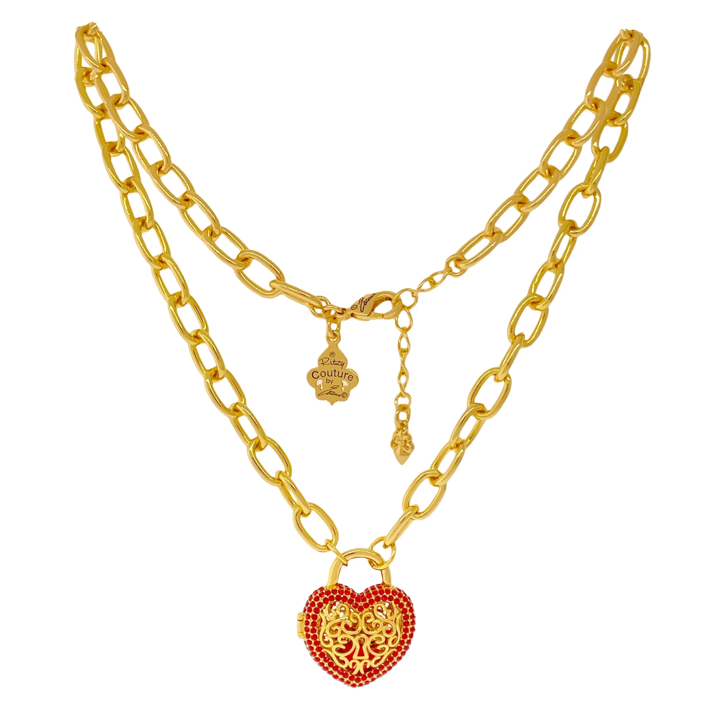 Ruby Red -Locket Full of Love- Valentines Necklace by Ritzy Couture DeLuxe-18k Gold Plating