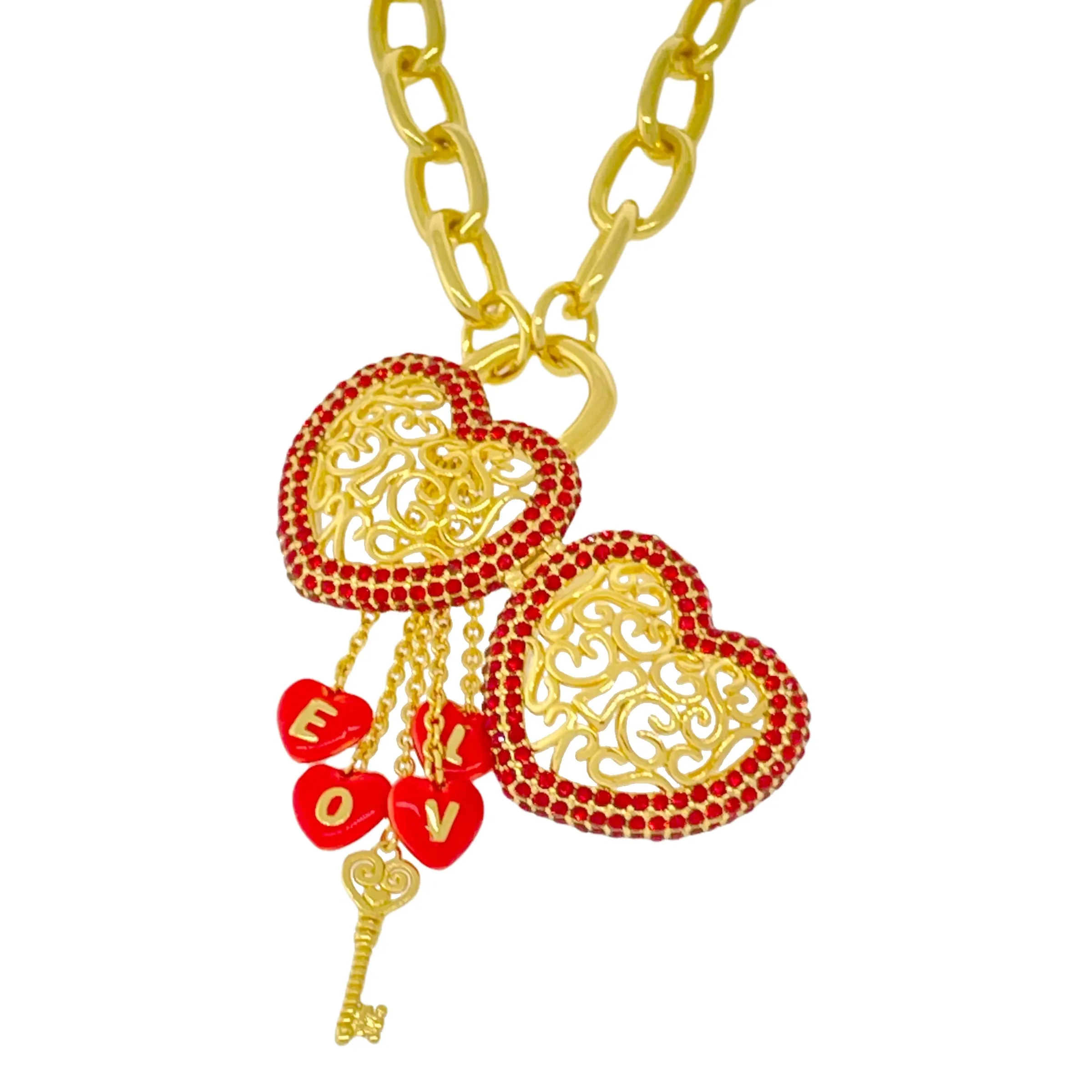 Ruby Red -Locket Full of Love- Valentines Necklace by Ritzy Couture DeLuxe-18k Gold Plating