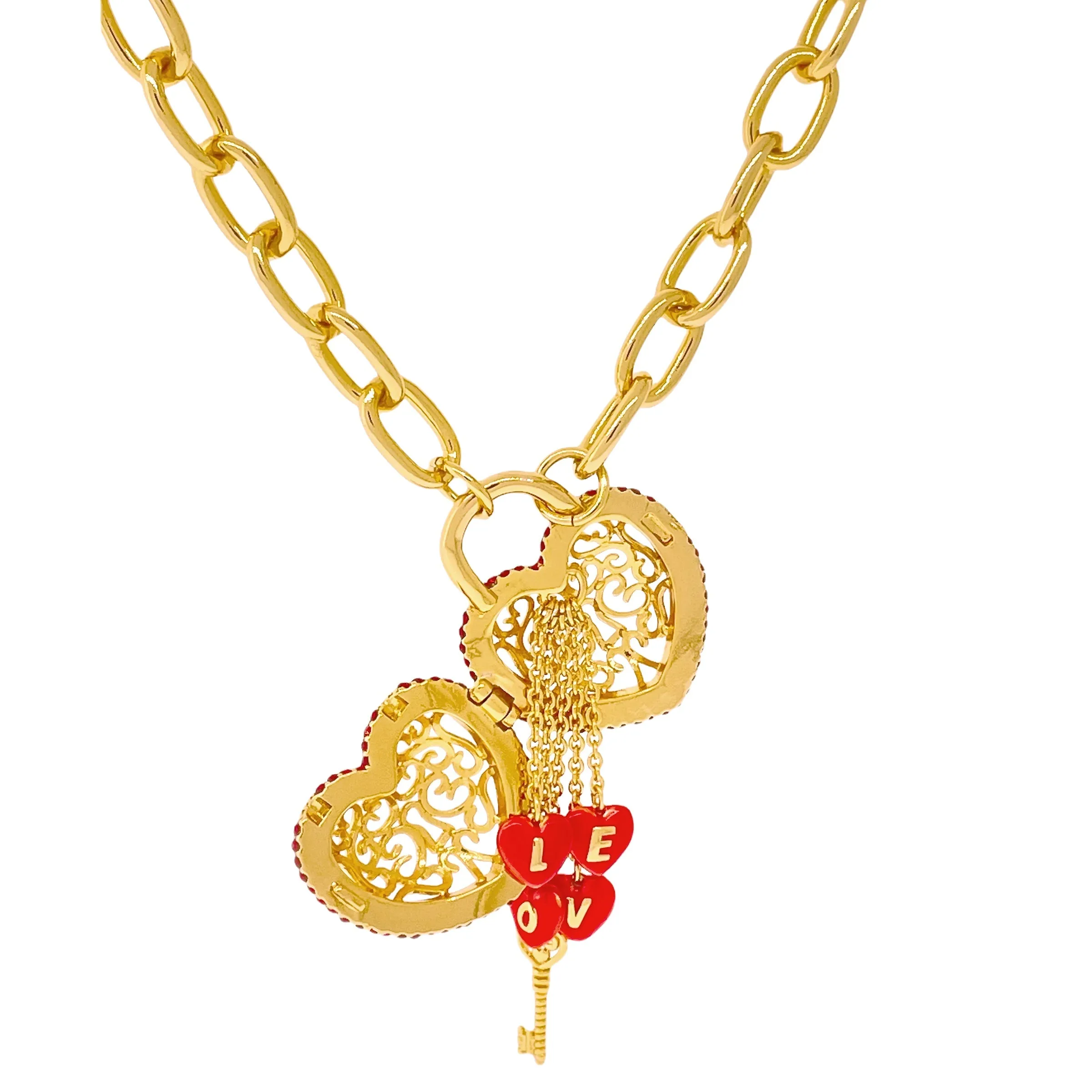 Ruby Red -Locket Full of Love- Valentines Necklace by Ritzy Couture DeLuxe-18k Gold Plating