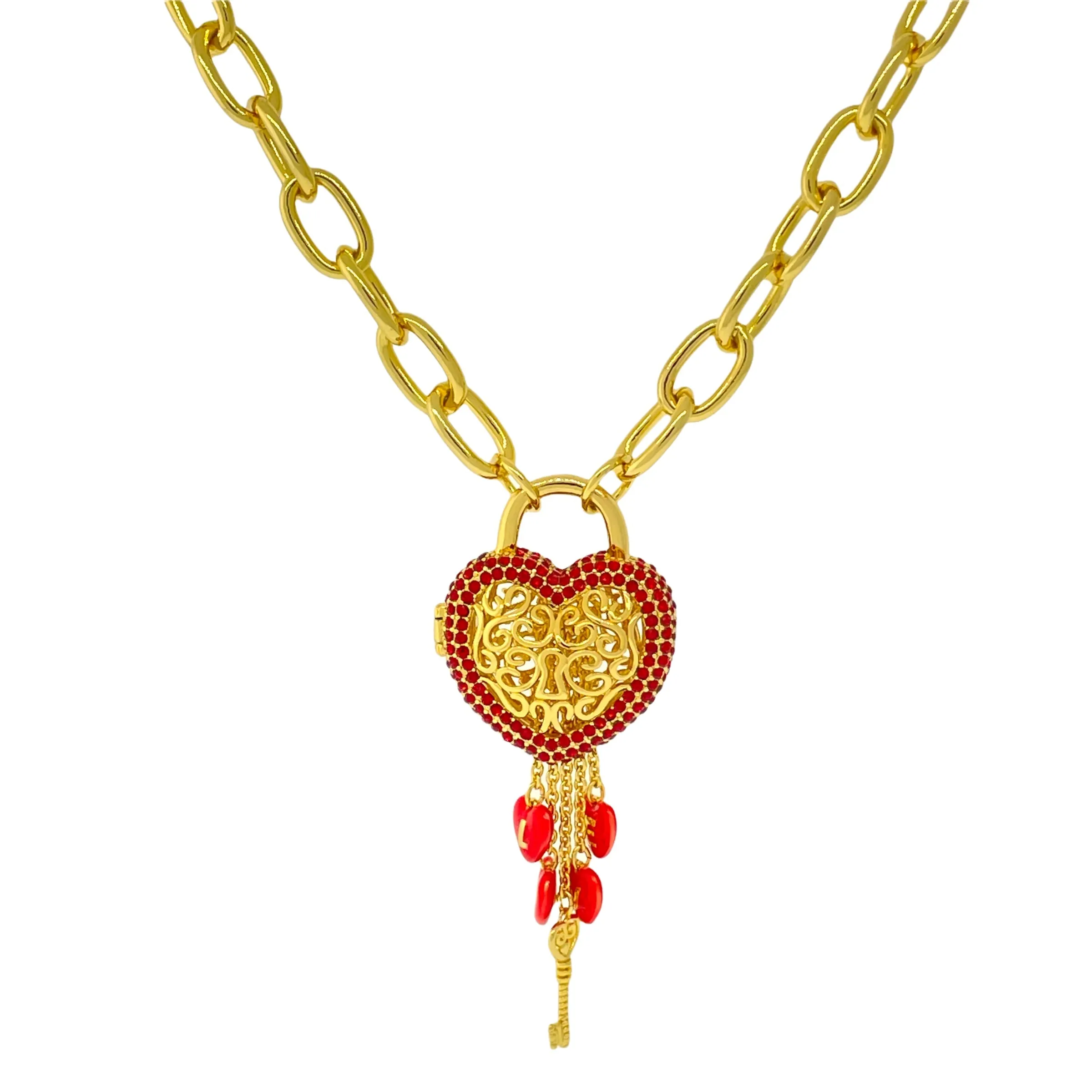 Ruby Red -Locket Full of Love- Valentines Necklace by Ritzy Couture DeLuxe-18k Gold Plating