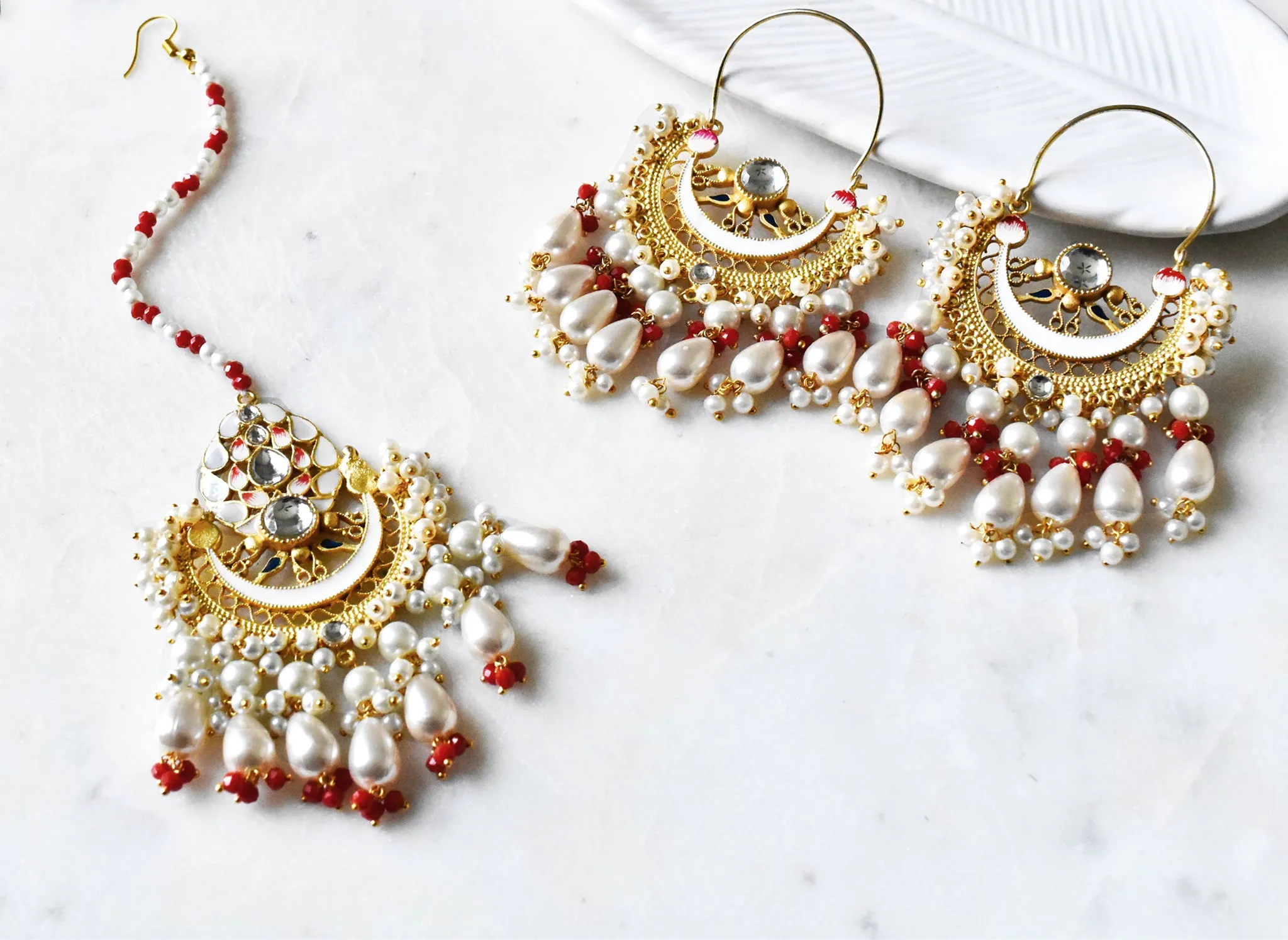 Rukhsar Pearl Drop Baliyan and Tikka Set