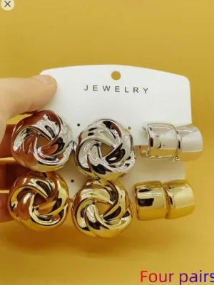 Shein 4pairs/Set Women's Daily Wear Exaggerated Stud Earrings /