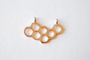 Shiny Pink Wholesale Rose Gold Vermeil Honeycomb Charm- 18k gold plated over Sterling Silver Honeycomb, Rose Gold Hexagon, Pink beehive Charm, 241