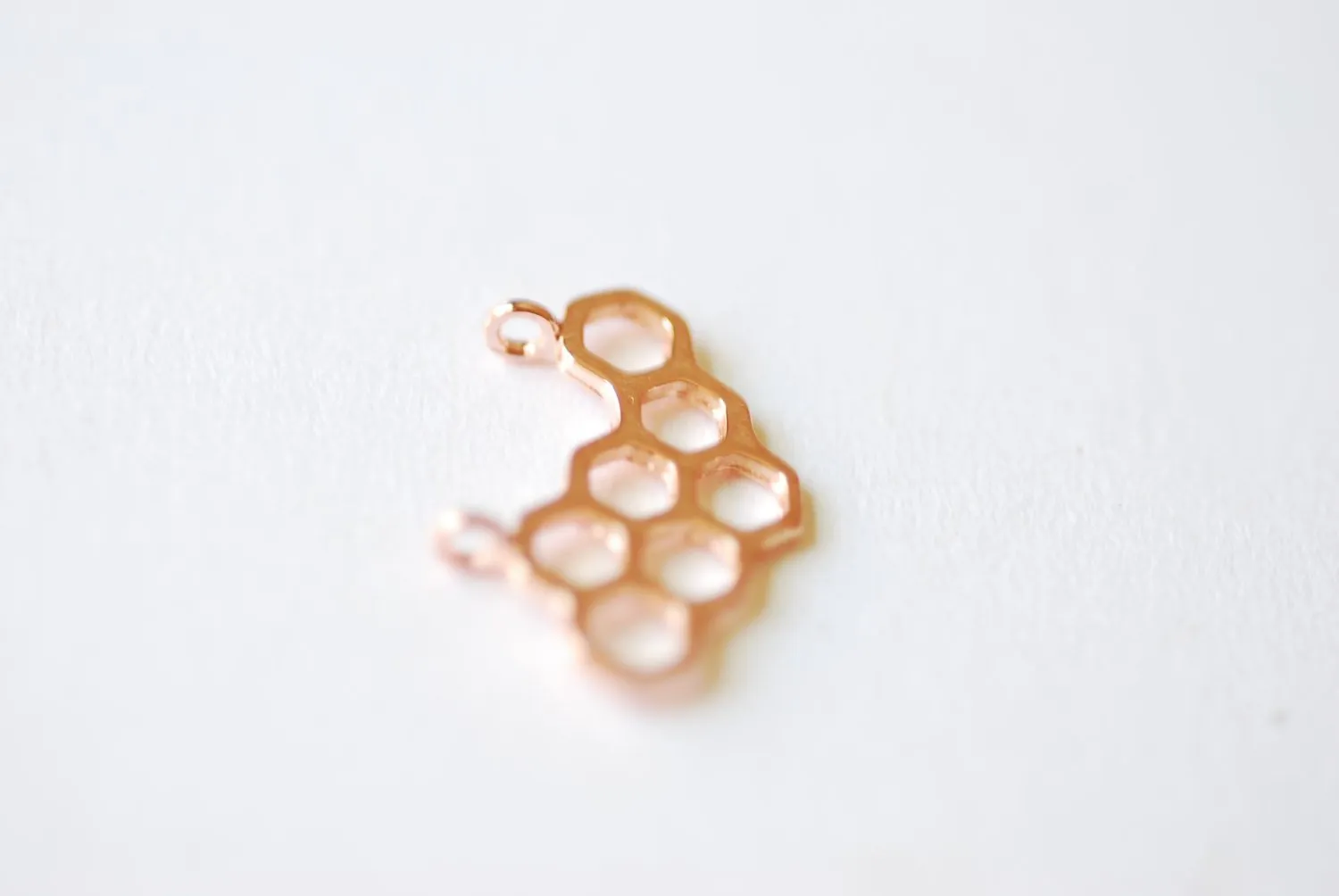 Shiny Pink Wholesale Rose Gold Vermeil Honeycomb Charm- 18k gold plated over Sterling Silver Honeycomb, Rose Gold Hexagon, Pink beehive Charm, 241