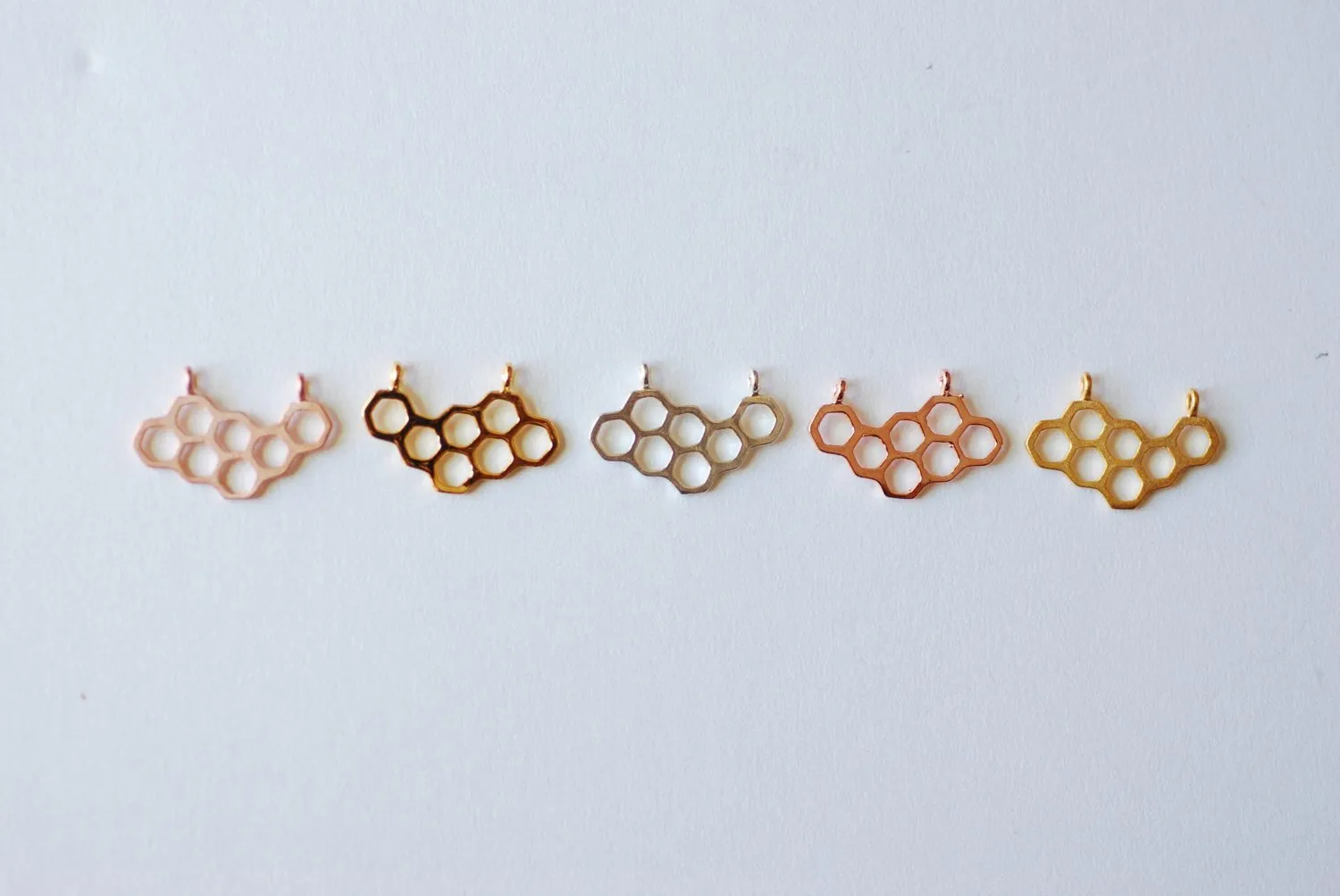 Shiny Pink Wholesale Rose Gold Vermeil Honeycomb Charm- 18k gold plated over Sterling Silver Honeycomb, Rose Gold Hexagon, Pink beehive Charm, 241