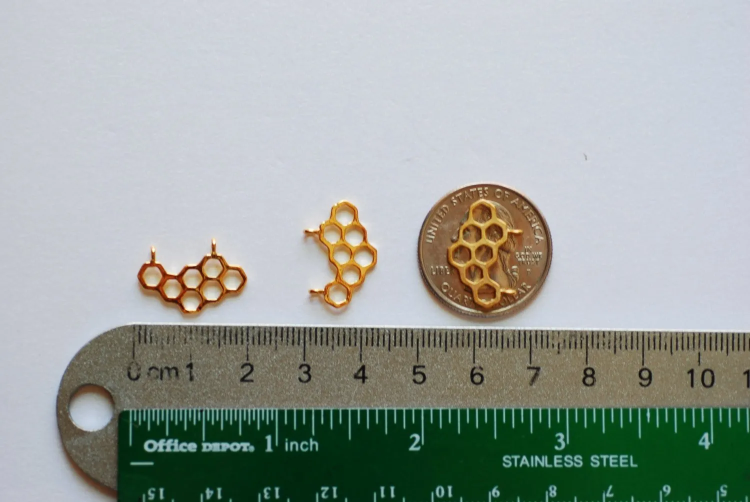 Shiny Pink Wholesale Rose Gold Vermeil Honeycomb Charm- 18k gold plated over Sterling Silver Honeycomb, Rose Gold Hexagon, Pink beehive Charm, 241
