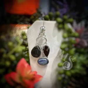 Shungite, Clear Quartz, Black Tourmaline and Blue Kyanite - 4 Stone Pendant