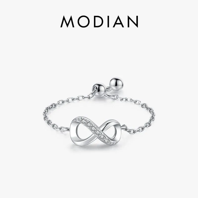 Silver AAAA Simulated Diamonds Trendy Infinite Love Symbol Chain Ring For Women - Original Fine Jewellery