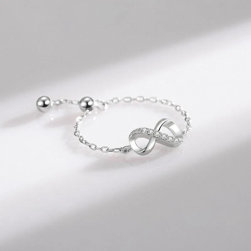 Silver AAAA Simulated Diamonds Trendy Infinite Love Symbol Chain Ring For Women - Original Fine Jewellery