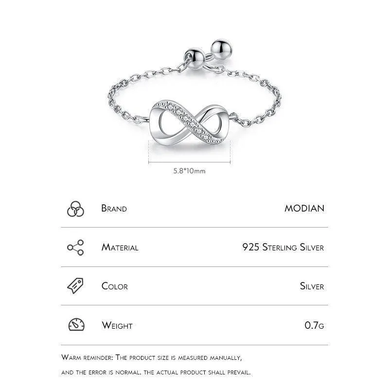 Silver AAAA Simulated Diamonds Trendy Infinite Love Symbol Chain Ring For Women - Original Fine Jewellery