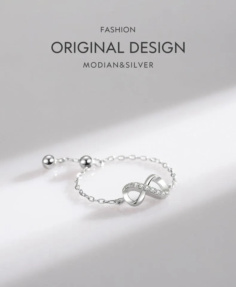 Silver AAAA Simulated Diamonds Trendy Infinite Love Symbol Chain Ring For Women - Original Fine Jewellery
