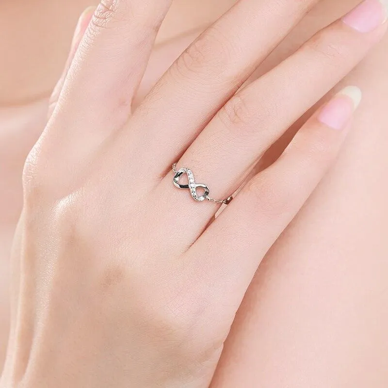 Silver AAAA Simulated Diamonds Trendy Infinite Love Symbol Chain Ring For Women - Original Fine Jewellery